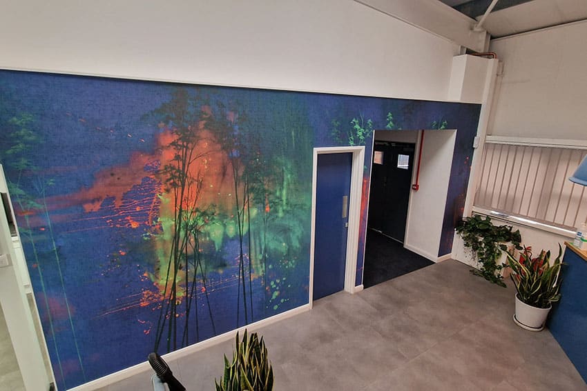 Commercial wallpaer installation in office.