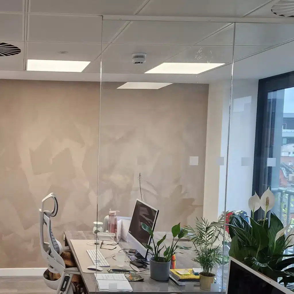 Velvet wallpaper installation Business office London.