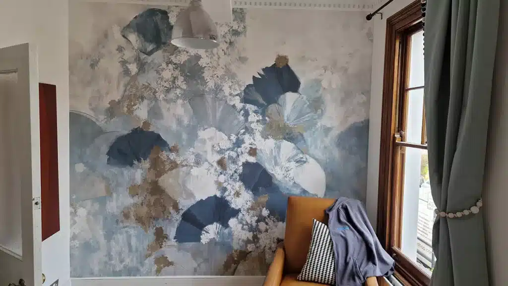 Using wallpaper as art to transform your home. Abstract wallpaper mural. 