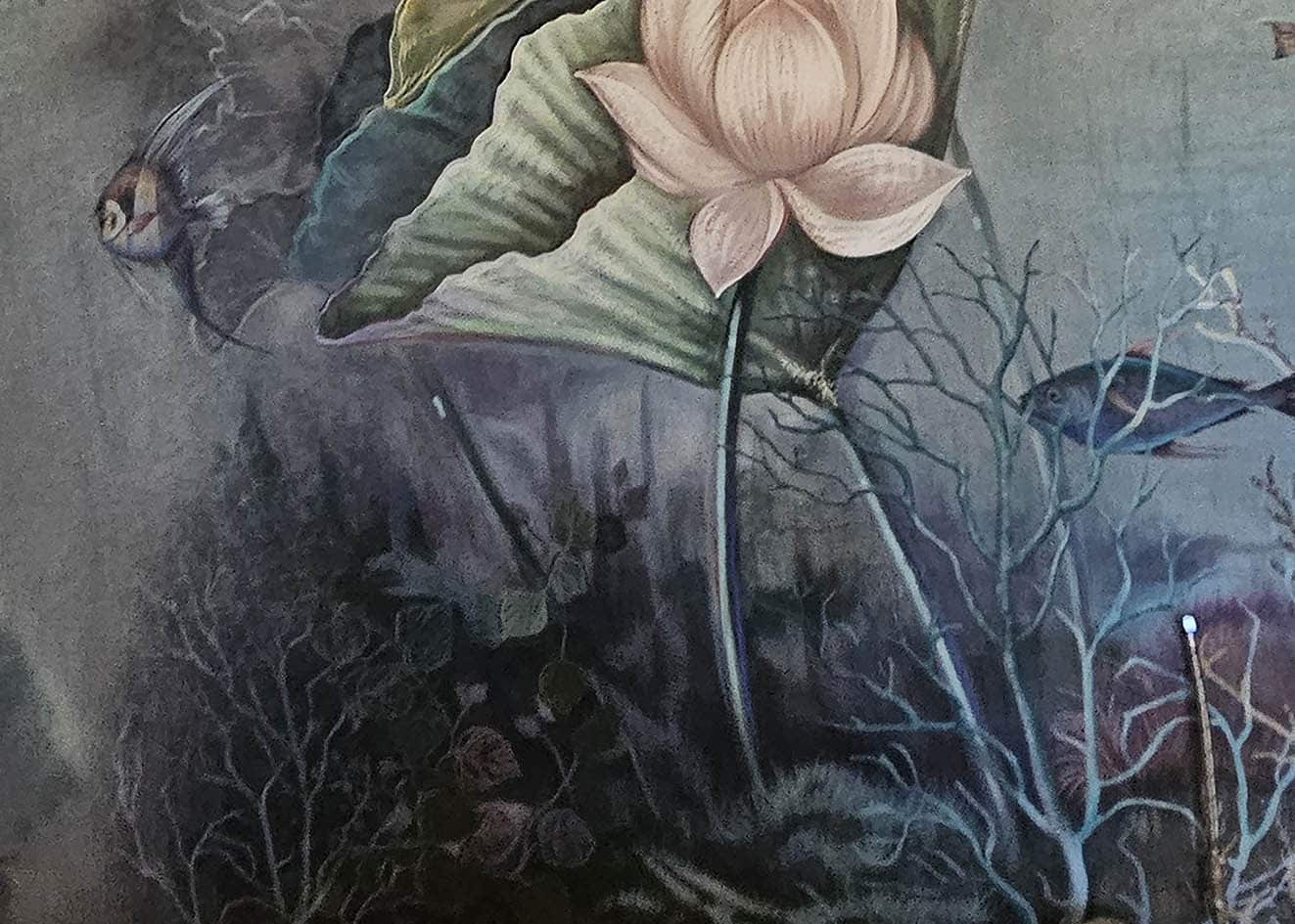 bathroom-wallpaper-mural-hanging Bathroom wallpaper mural hanging.