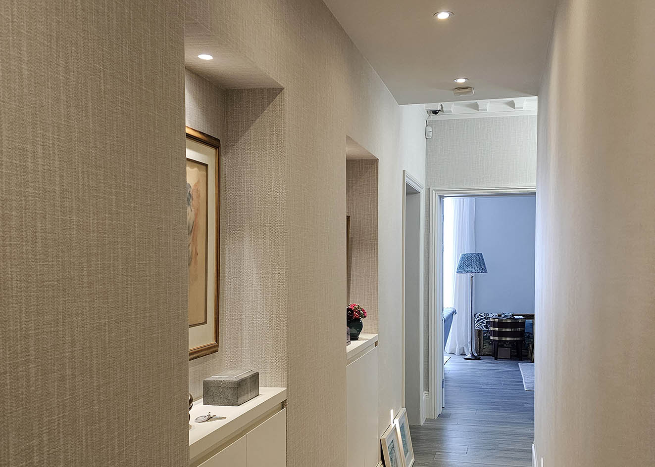 wallpapering-hallway-W11-Notting-Hill Hallway wallpapering by Bluespec Decorating Limited.