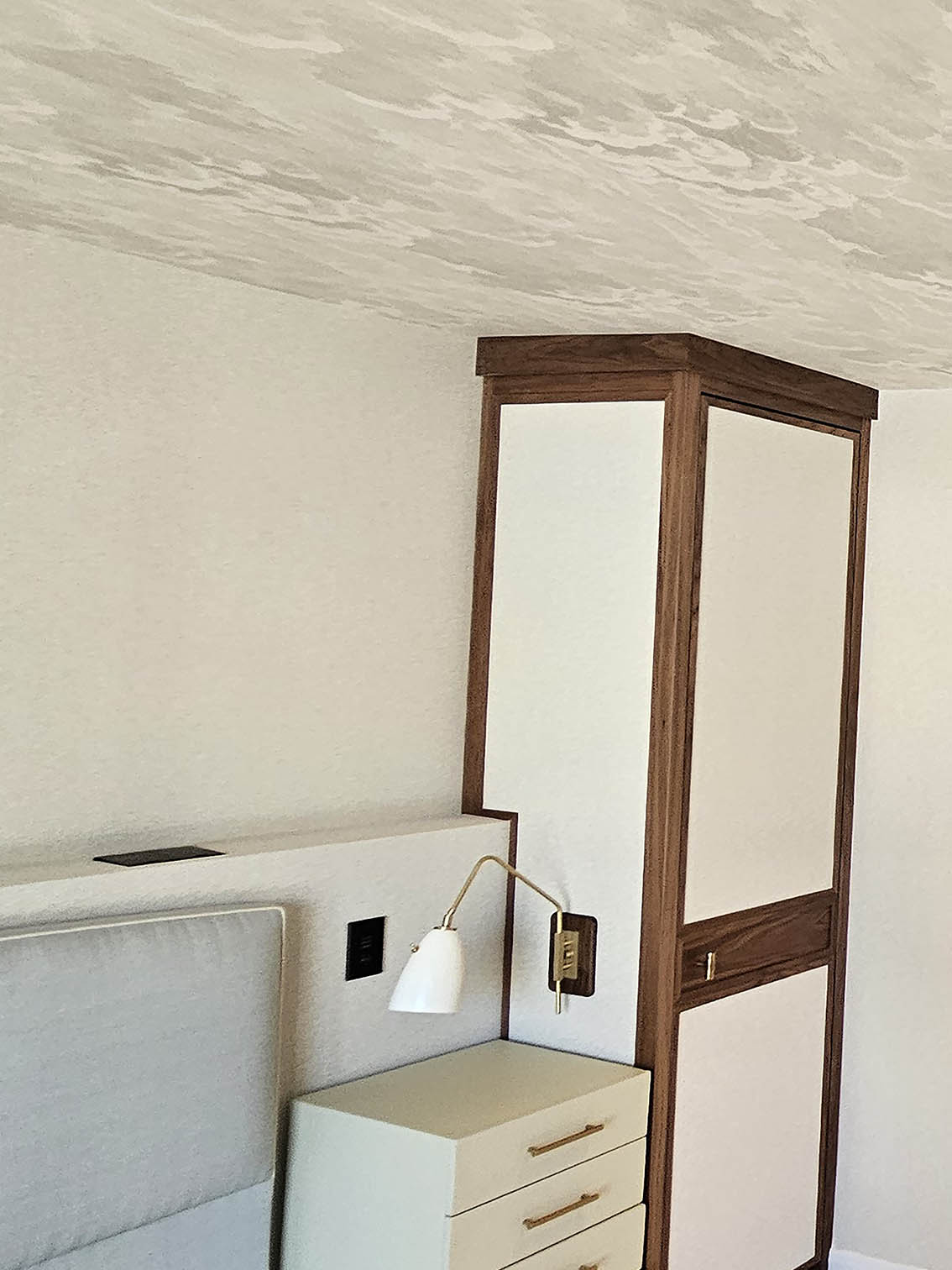 wallcovering-installer-W2-London Luxury wallcovering installed on a cabinet by Bluespec wallpaper hangers in W", London.